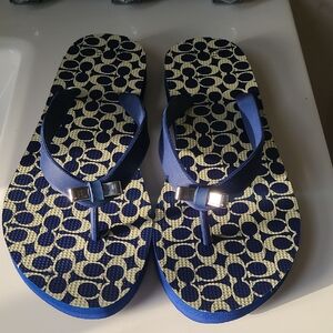Coach Amel Ribber Blue Patterned Flip Flops